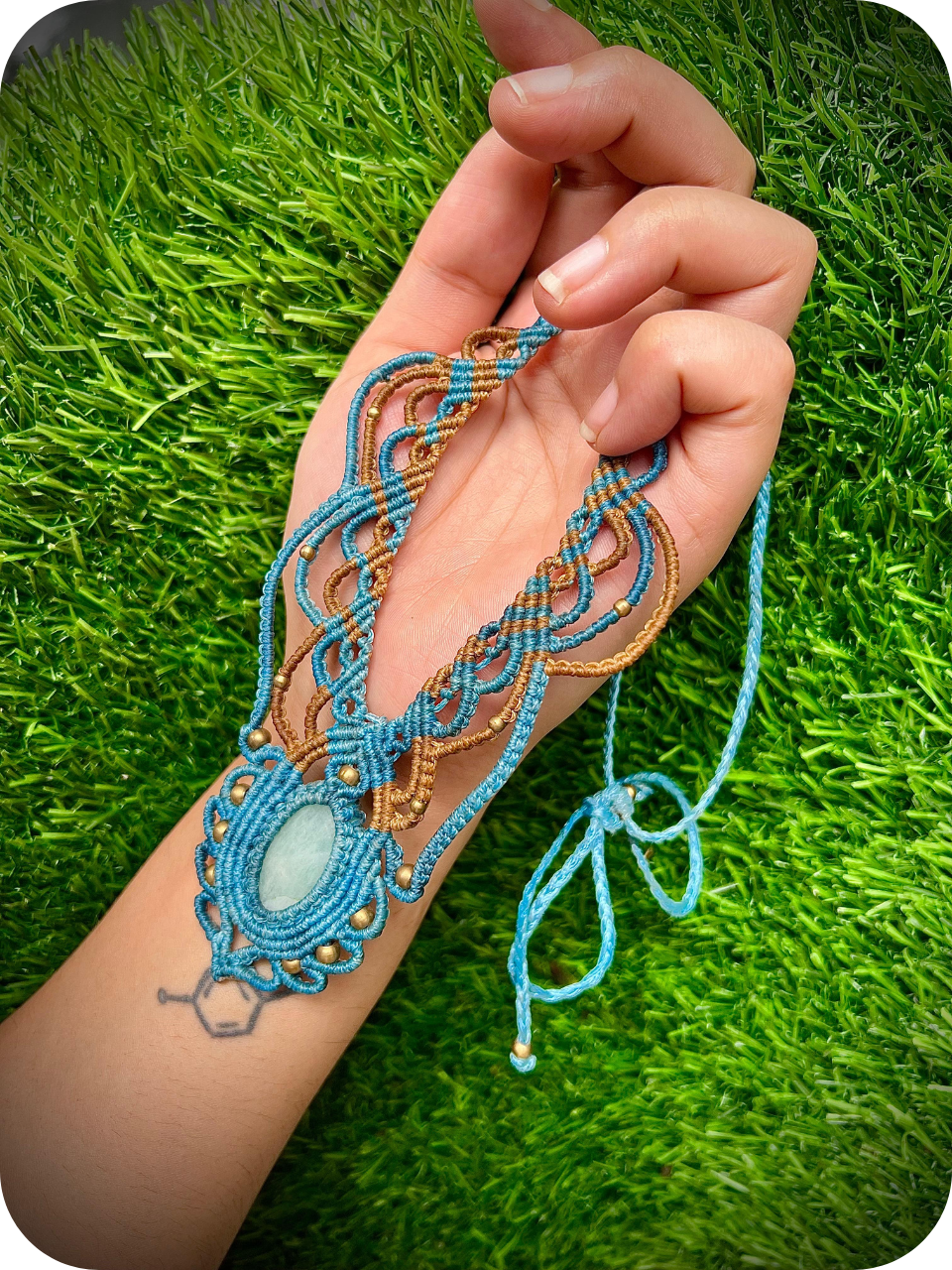 Blue Aquamarine macrame necklace, blue stone macrame choker, March Birthstone jewelry gift, calming stones handmade jewelry