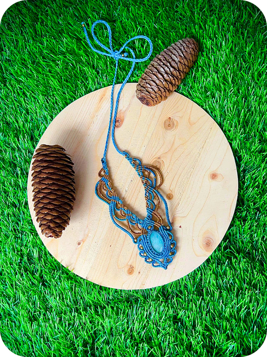 Blue Aquamarine macrame necklace, blue stone macrame choker, March Birthstone jewelry gift, calming stones handmade jewelry