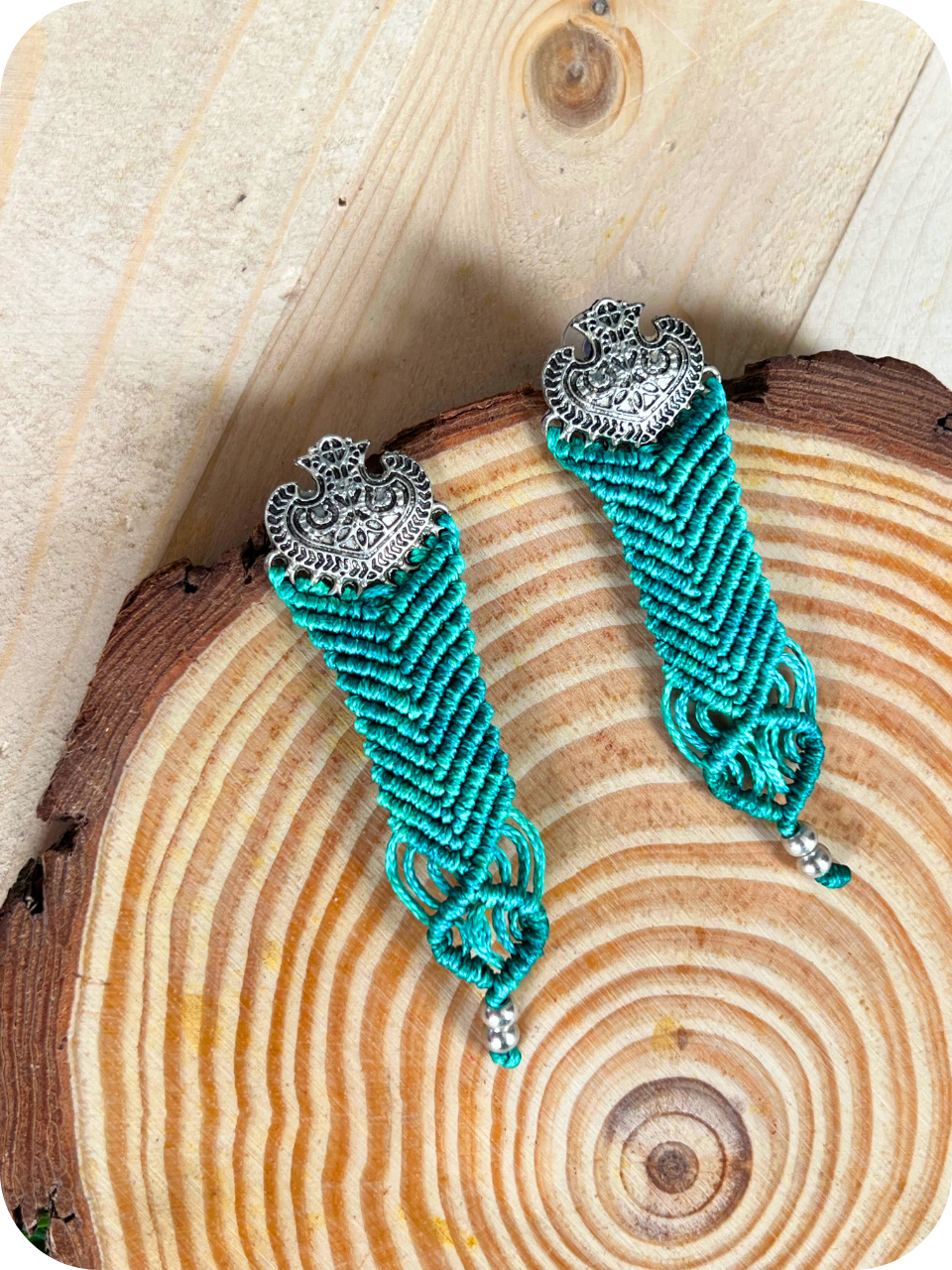 Handmade macrame earrings - Micro macrame oxidised earrings made of waxed thread