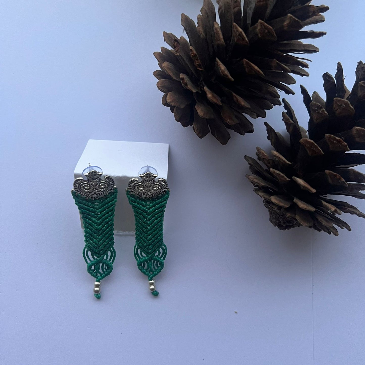 Handmade macrame earrings - Micro macrame oxidised earrings made of waxed thread