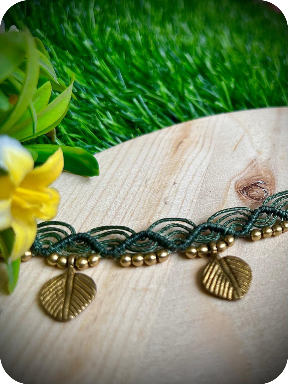 macrame anklets with beads and brass, macrame goa style anklet, beach jewelry, bohemian barefoot, brass anklet