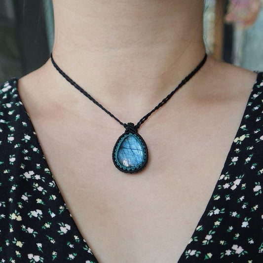 Spiritual Gift for Women Macrame Labradoite Necklace, Crystal Jewelry, Bohomian Jewelry