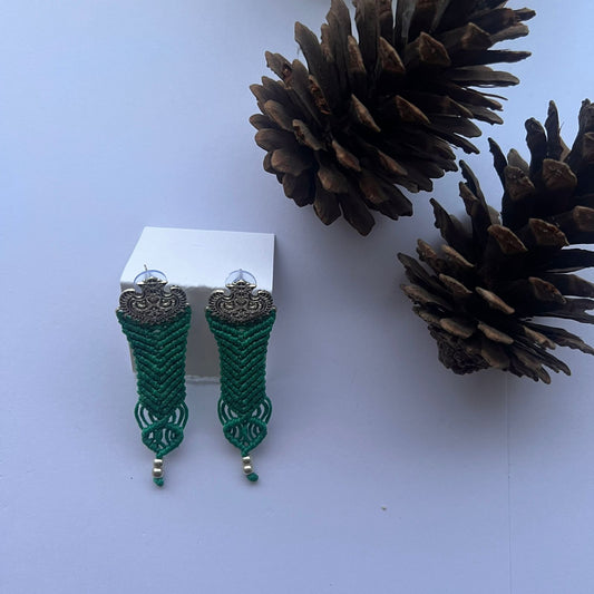 Handmade macrame earrings - Micro macrame oxidised earrings made of waxed thread